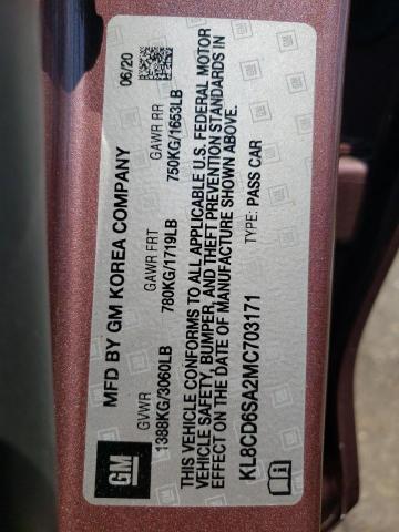 Photo 10 from auction – 2021 CHEVROLET SPARK 1LT with VIN KL8CD6SA2MC703171