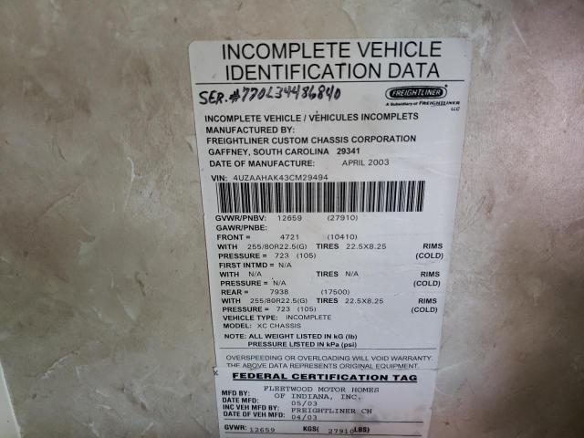 Photo 10 from auction – 2003 FREIGHTLINER CHASSIS X with VIN 4UZAAHAK43CM29494