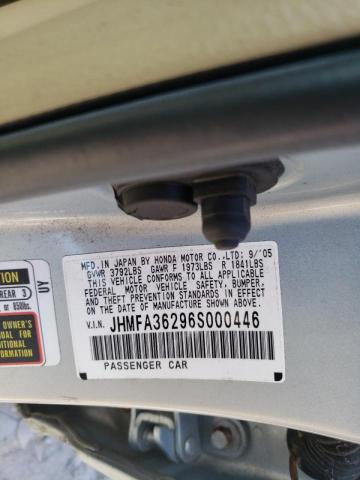 Photo 10 from auction – 2006 HONDA CIVIC with VIN JHMFA36296S000446