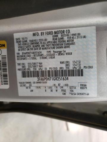 Photo 10 from auction – 2016 FORD FUSION SE with VIN 3FA6P0H71GR251634