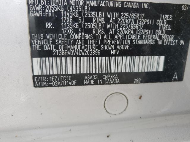 Photo 10 from auction – 2012 TOYOTA RAV4 with VIN 2T3BF4DV4CW203896