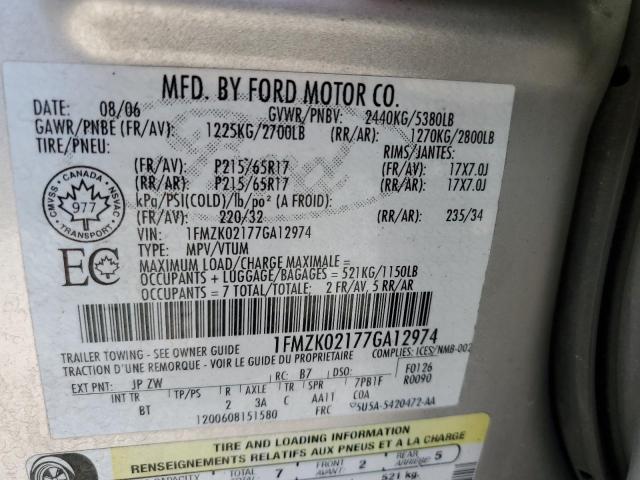Photo 10 from auction – 2007 FORD FREESTYLE with VIN 1FMZK02177GA12974