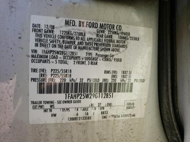Photo 10 from auction – 2009 FORD TAURUS LIM with VIN 1FAHP25W29G112851