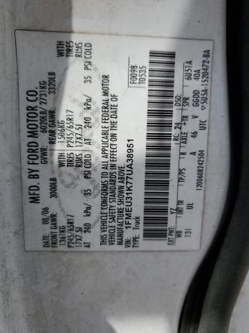 Photo 10 from auction – 2007 FORD EXPLORER S with VIN 1FMEU31K77UA38951