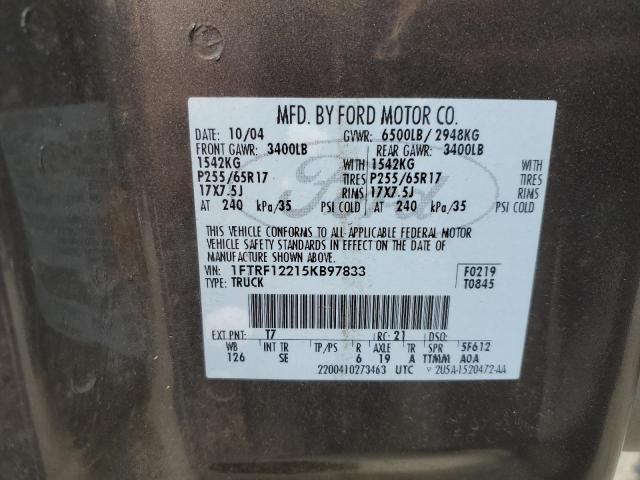 Photo 10 from auction – 2005 FORD F150 with VIN 1FTRF12215KB97833