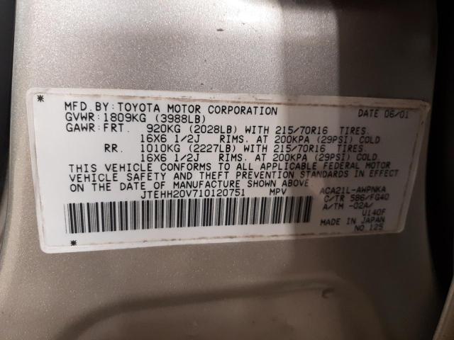 Photo 10 from auction – 2001 TOYOTA RAV4 with VIN JTEHH20V710120751