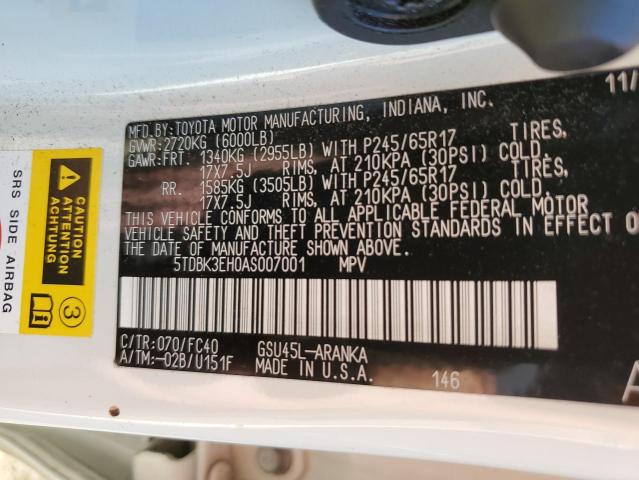 Photo 10 from auction – 2010 TOYOTA HIGHLANDER with VIN 5TDBK3EH0AS007001