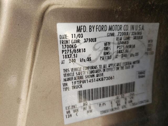 Photo 10 from auction – 2004 FORD F150 SUPER with VIN 1FTPW14514KB73061