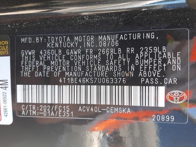 Photo 10 from auction – 2007 TOYOTA CAMRY CE with VIN 4T1BE46K57U063376