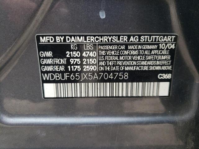 Photo 10 from auction – 2005 MERCEDES-BENZ E 320 with VIN WDBUF65JX5A704758