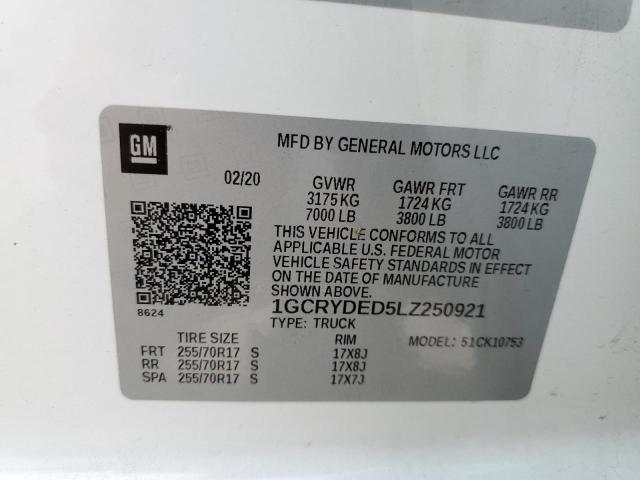 Photo 10 from auction – 2020 CHEVROLET SILVERADO with VIN 1GCRYDED5LZ250921