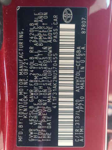 Photo 10 from auction – 2022 TOYOTA CAMRY XLE with VIN 4T1F31AK2NU570455