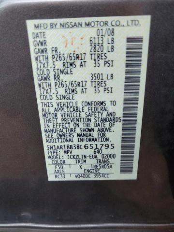 Photo 10 from auction – 2008 NISSAN PATHFINDER with VIN 5N1AR18B38C651795