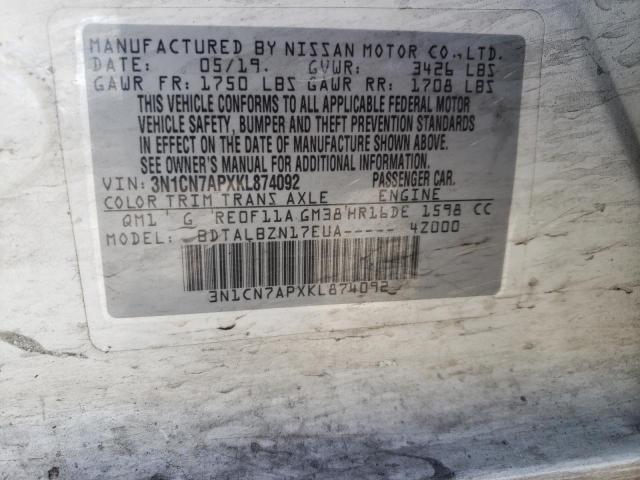 Photo 10 from auction – 2019 NISSAN VERSA S with VIN 3N1CN7APXKL874092