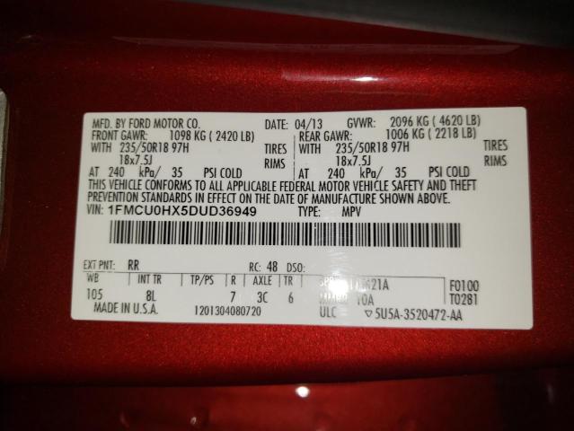 Photo 10 from auction – 2013 FORD ESCAPE SEL with VIN 1FMCU0HX5DUD36949