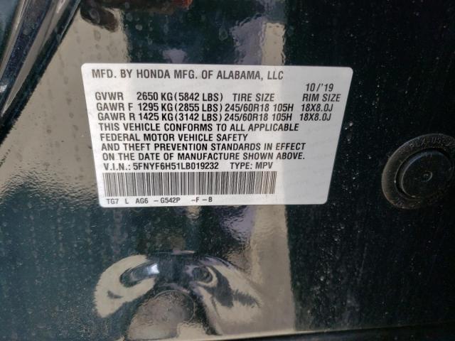 Photo 10 from auction – 2020 HONDA PILOT EXL with VIN 5FNYF6H51LB019232