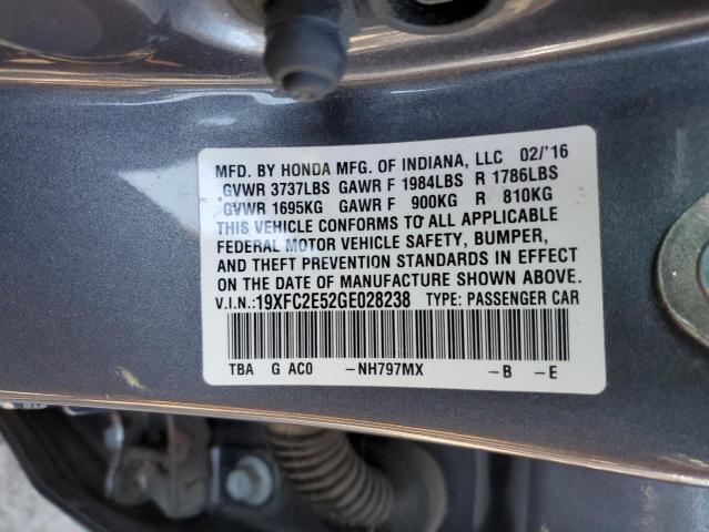 Photo 10 from auction – 2016 HONDA CIVIC LX with VIN 19XFC2E52GE028238