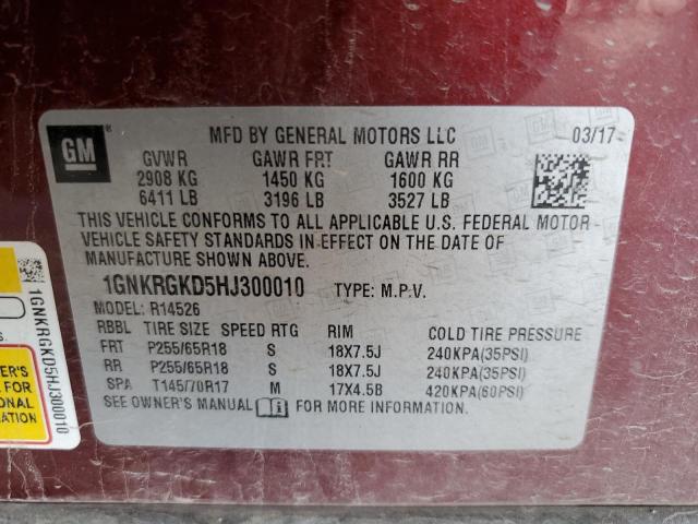 Photo 10 from auction – 2017 CHEVROLET TRAVERSE L with VIN 1GNKRGKD5HJ300010