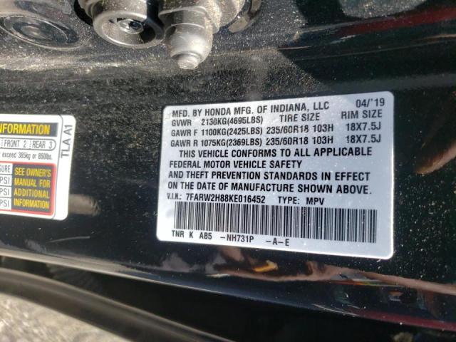 Photo 10 from auction – 2019 HONDA CR-V EXL with VIN 7FARW2H88KE016452