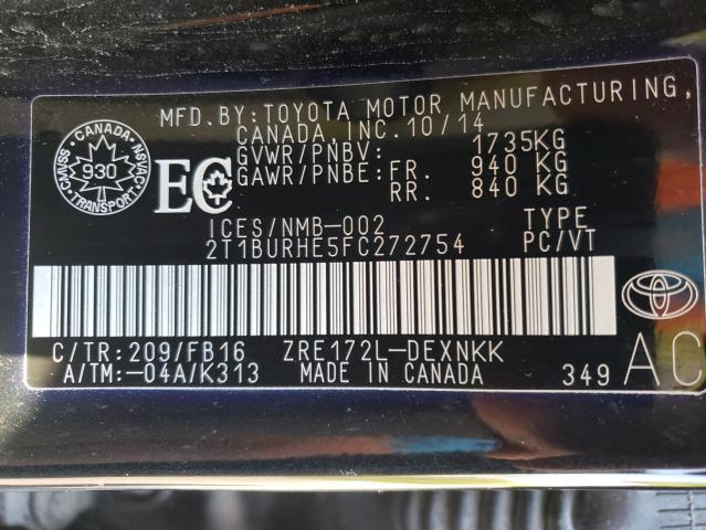 Photo 10 from auction – 2015 TOYOTA COROLLA L with VIN 2T1BURHE5FC272754
