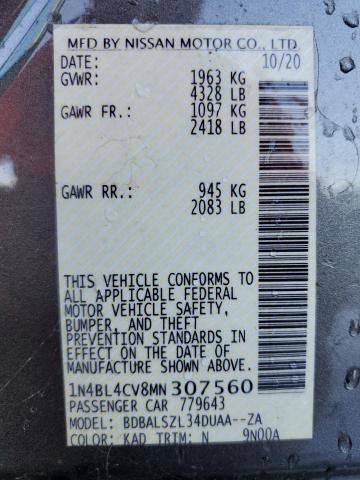 Photo 10 from auction – 2021 NISSAN ALTIMA SR with VIN 1N4BL4CV8MN307560