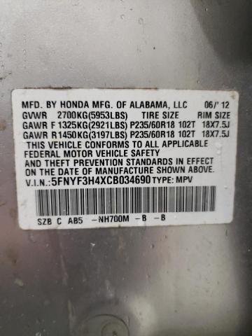 Photo 10 from auction – 2012 HONDA PILOT EX with VIN 5FNYF3H4XCB034690