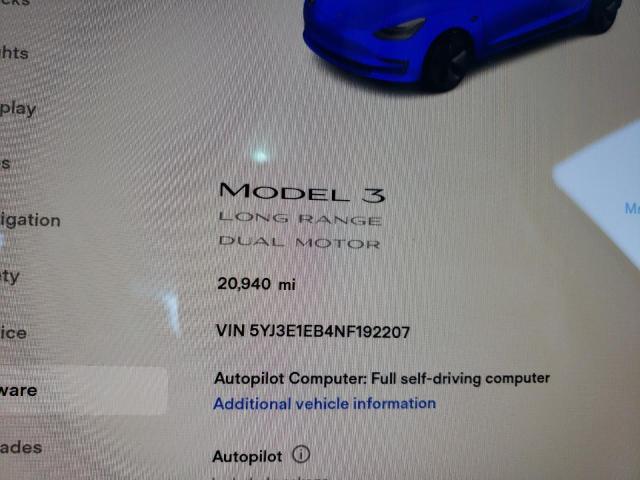 Photo 8 from auction – 2022 TESLA MODEL 3 with VIN 5YJ3E1EB4NF192207