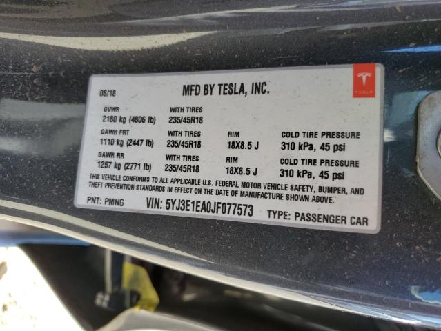 Photo 10 from auction – 2018 TESLA MODEL 3 with VIN 5YJ3E1EA0JF077573