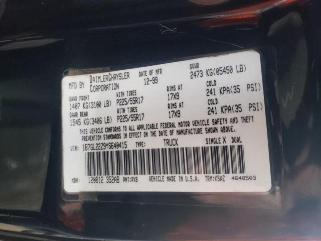 Photo 10 from auction – 2000 DODGE DAKOTA with VIN 1B7GL22Z9YS640415