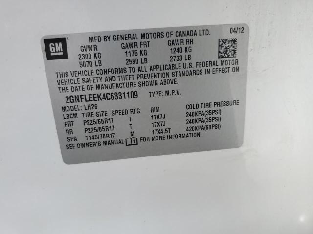 Photo 10 from auction – 2012 CHEVROLET EQUINOX LT with VIN 2GNFLEEK4C6331109
