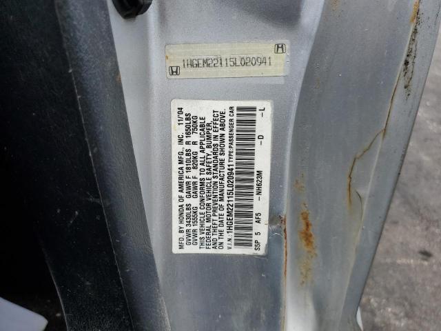 Photo 10 from auction – 2005 HONDA CIVIC DX V with VIN 1HGEM22115L020941