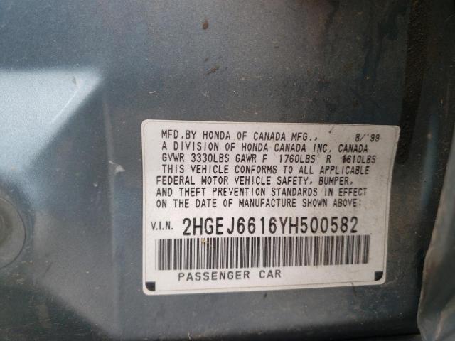 Photo 10 from auction – 2000 HONDA CIVIC BASE with VIN 2HGEJ6616YH500582