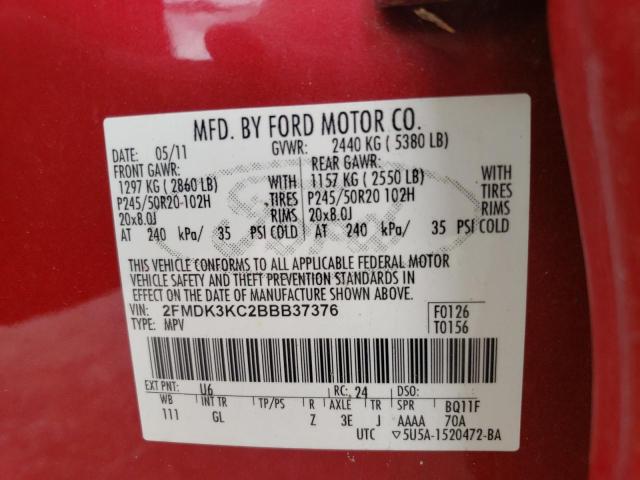 Photo 10 from auction – 2011 FORD EDGE LIMIT with VIN 2FMDK3KC2BBB37376