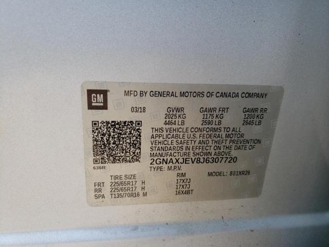 Photo 10 from auction – 2018 CHEVROLET EQUINOX LT with VIN 2GNAXJEV8J6307720