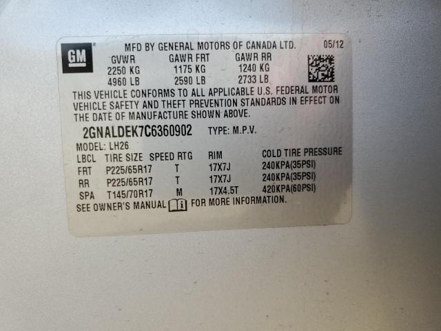 Photo 10 from auction – 2012 CHEVROLET EQUINOX LT with VIN 2GNALDEK7C6360902