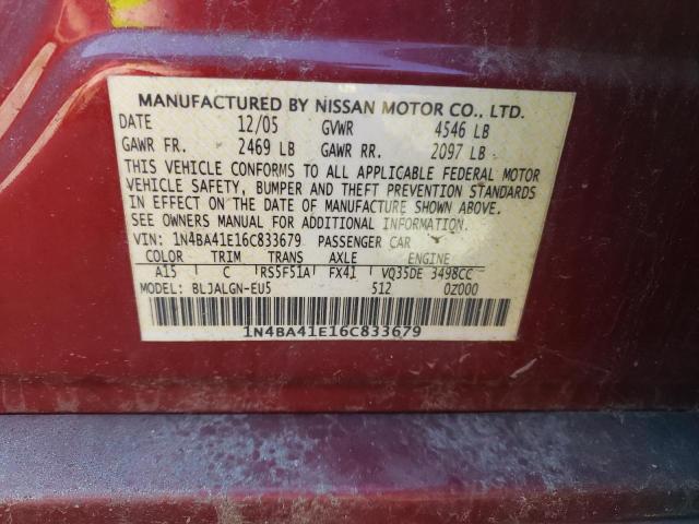 Photo 10 from auction – 2006 NISSAN MAXIMA SE with VIN 1N4BA41E16C833679