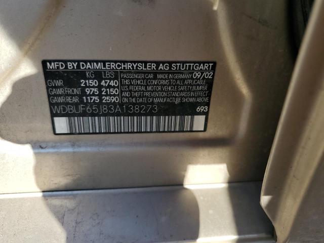 Photo 10 from auction – 2003 MERCEDES-BENZ E 320 with VIN WDBUF65J83A138273