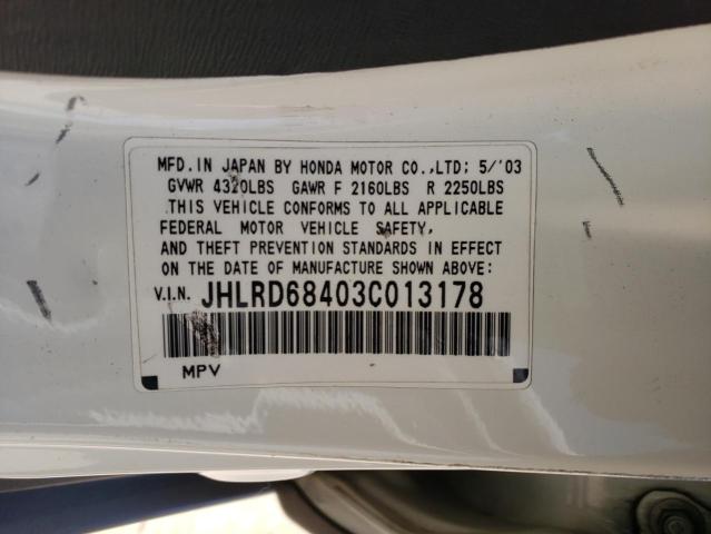Photo 10 from auction – 2003 HONDA CR-V LX with VIN JHLRD68403C013178