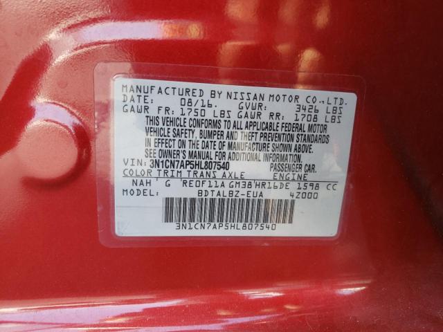 Photo 10 from auction – 2017 NISSAN VERSA S with VIN 3N1CN7AP5HL807540