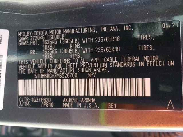 Photo 10 from auction – 2021 TOYOTA HIGHLANDER with VIN 5TDHBRCH7MS526700