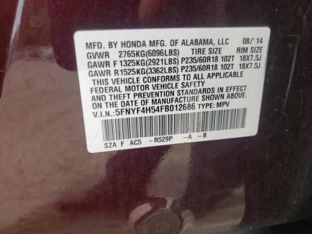 Photo 10 from auction – 2015 HONDA PILOT EXL with VIN 5FNYF4H54FB012686