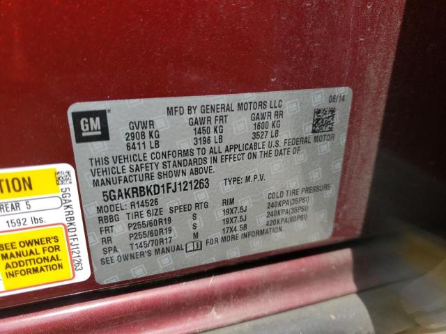 Photo 10 from auction – 2015 BUICK ENCLAVE with VIN 5GAKRBKD1FJ121263