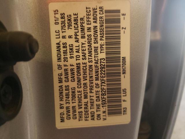 Photo 10 from auction – 2015 HONDA CIVIC SE with VIN 19XFB2F7XFE229273