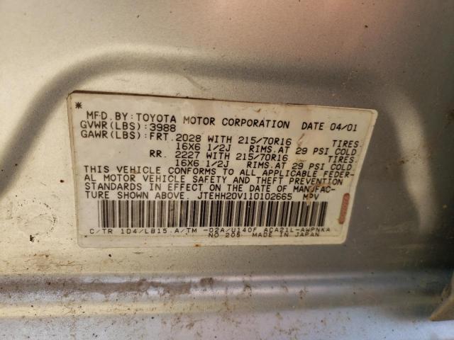 Photo 10 from auction – 2001 TOYOTA RAV4 with VIN JTEHH20V110102665