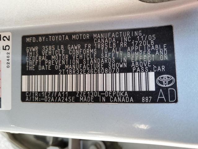 Photo 10 from auction – 2006 TOYOTA COROLLA with VIN 2T1BR32E36C608070