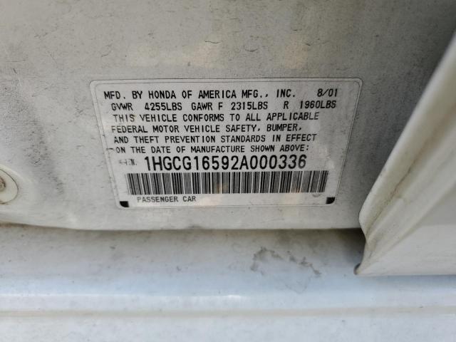 Photo 10 from auction – 2002 HONDA ACCORD EX with VIN 1HGCG16592A000336