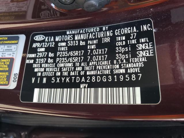 Photo 10 from auction – 2013 KIA SORENTO LX with VIN 5XYKTDA28DG319587