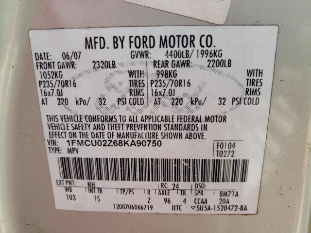 Photo 10 from auction – 2008 FORD ESCAPE XLS with VIN 1FMCU02Z68KA90750