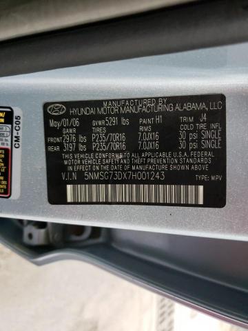 Photo 10 from auction – 2007 HYUNDAI SANTA FE G with VIN 5NMSG73DX7H001243