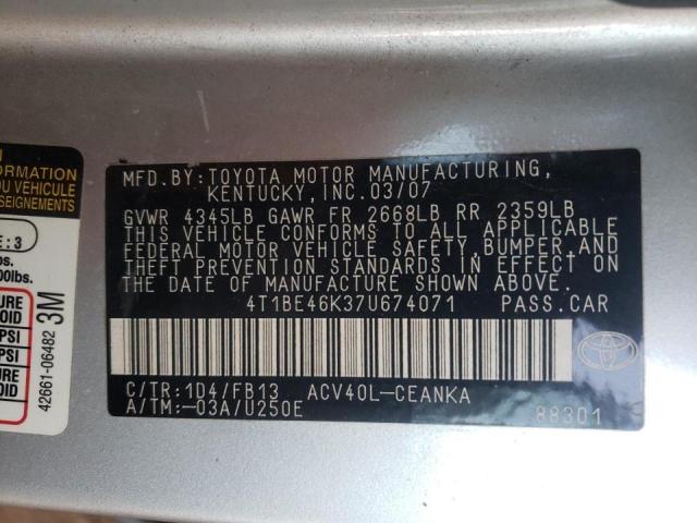 Photo 10 from auction – 2007 TOYOTA CAMRY CE with VIN 4T1BE46K37U674071